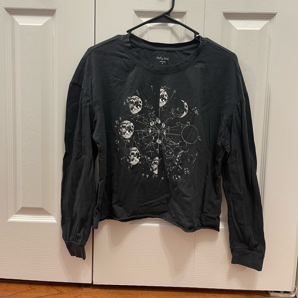 Crop Top Long Sleeve Shirt Sweater - Large